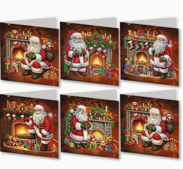 Diamond Painting 6er-Set Weihnachtskarten mit Santa-Claus